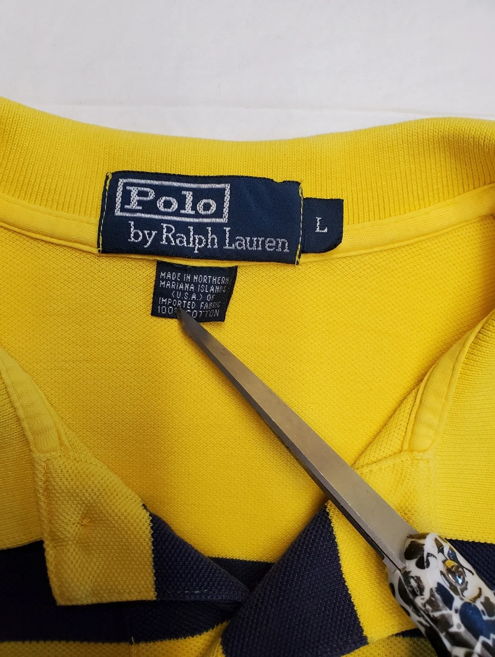 Vintage Polo Ralph Lauren Yellow Blue Striped Polo Shirt Men’s Large Classic